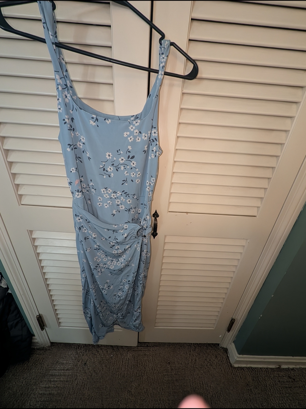 Express Pale Blue Floral Midi Dress with Side Tie